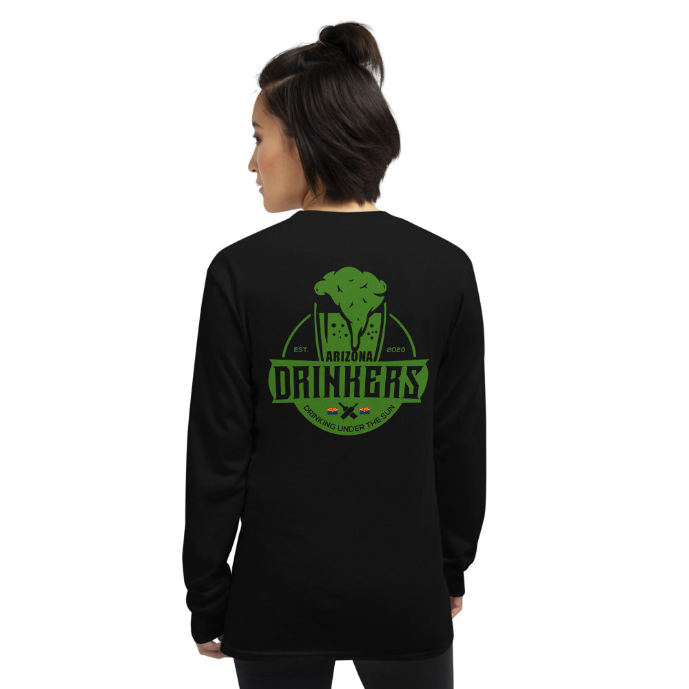 Women’s Long Sleeve Shirt with Green Arizona Drinkers Logo on Front and Back