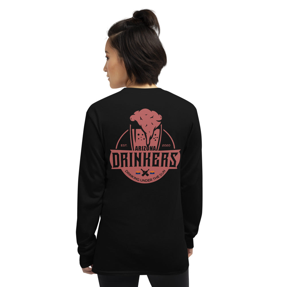 Women’s Long Sleeve Shirt with Arizona Text on Front and Arizona Drinkers Logo on Back