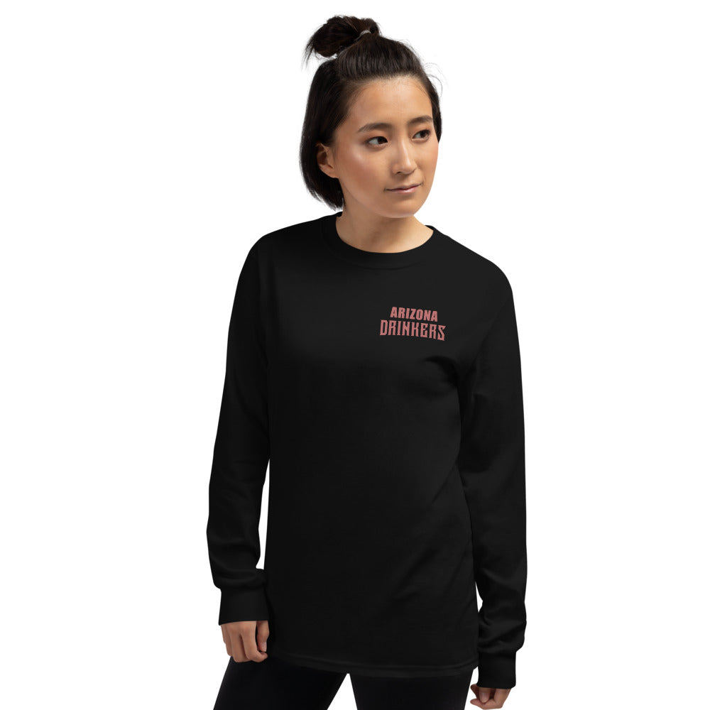 Women’s Long Sleeve Shirt with Arizona Text on Front and Arizona Drinkers Logo on Back