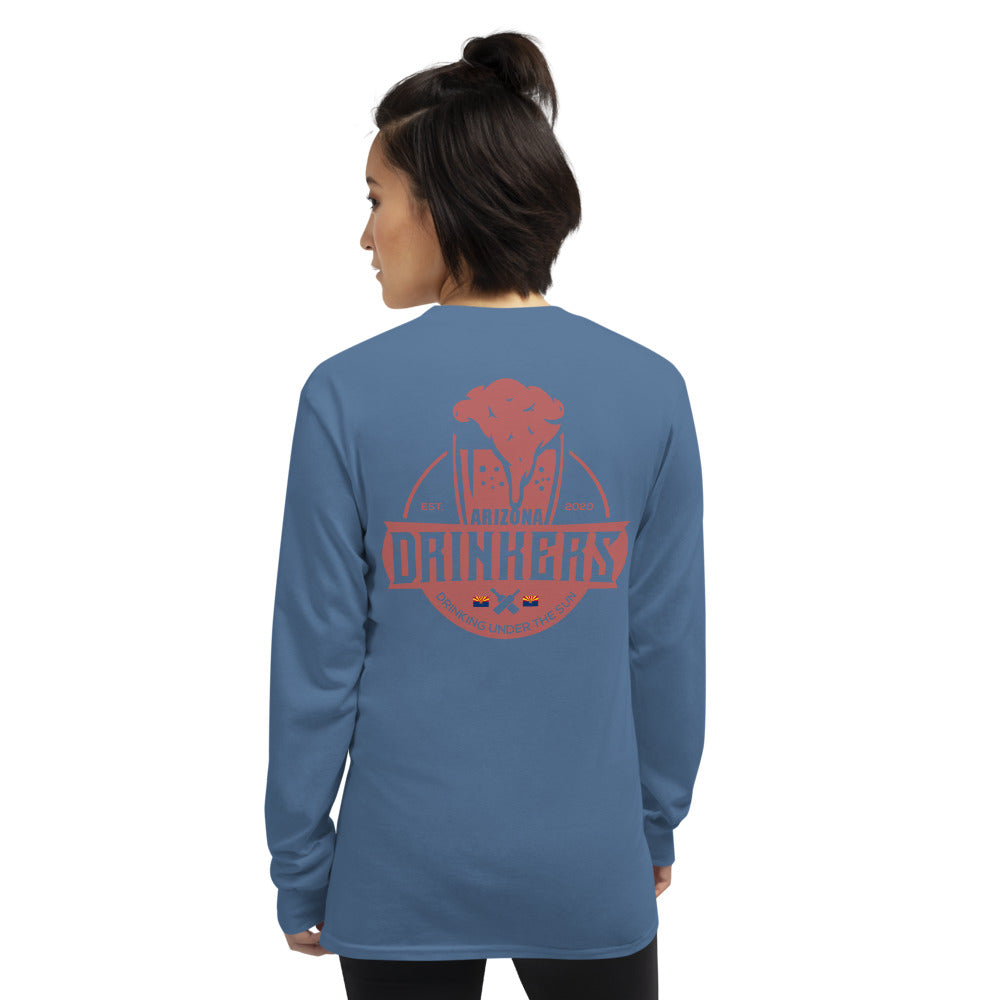 Women’s Long Sleeve Shirt with Arizona Text on Front and Arizona Drinkers Logo on Back