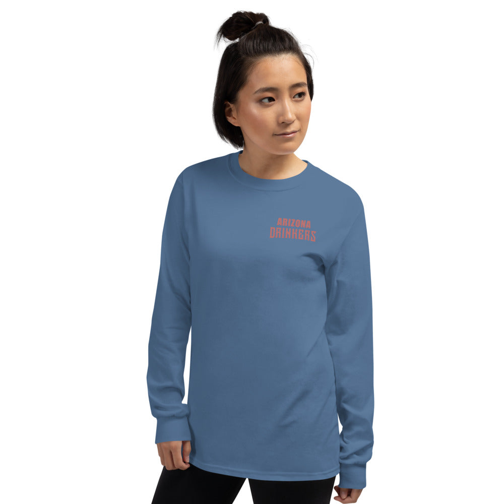 Women’s Long Sleeve Shirt with Arizona Text on Front and Arizona Drinkers Logo on Back