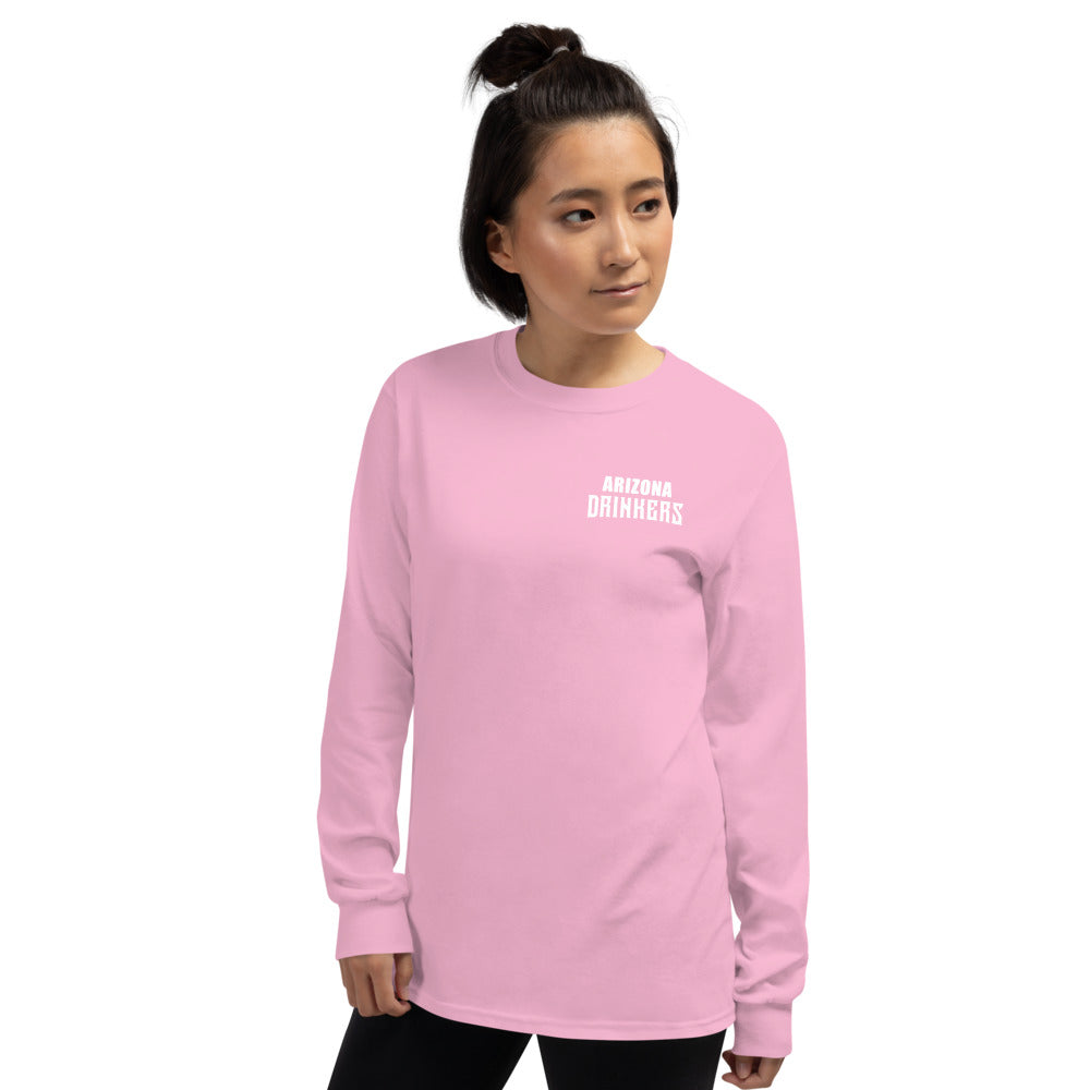 Women’s Long Sleeve Shirt with Arizona Text on Front and Arizona Drinkers Logo on Back