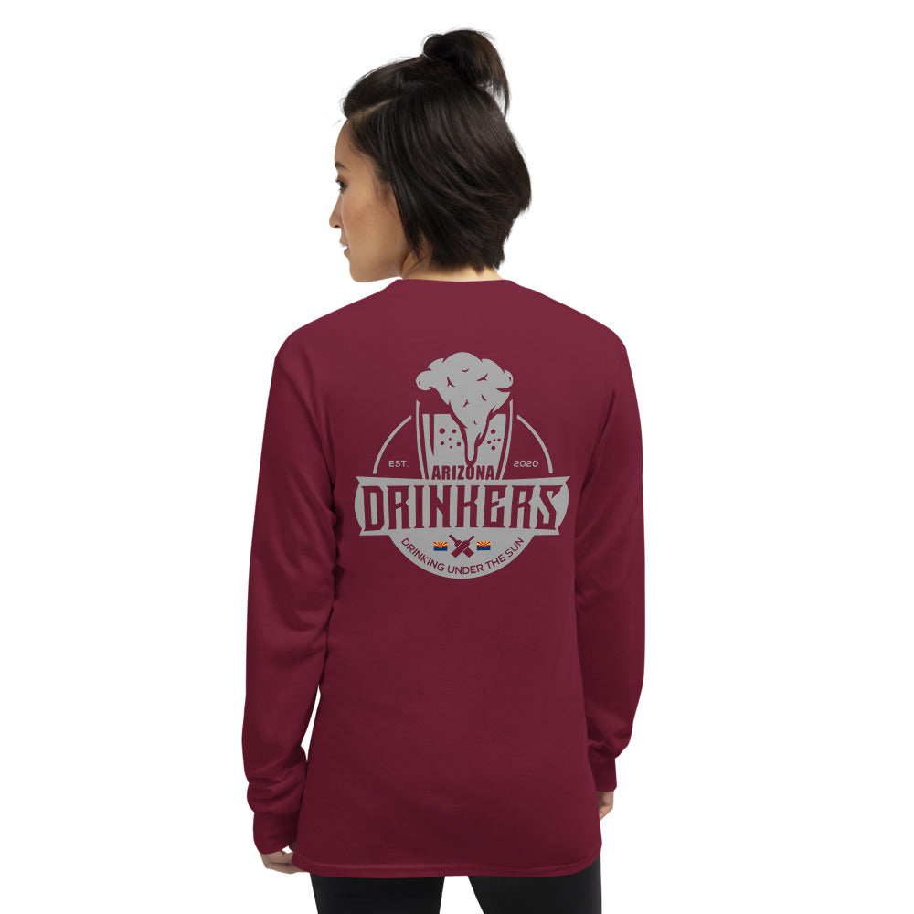 Women’s Long Sleeve Shirt with Arizona Text on Front and Arizona Drinkers Logo on Back