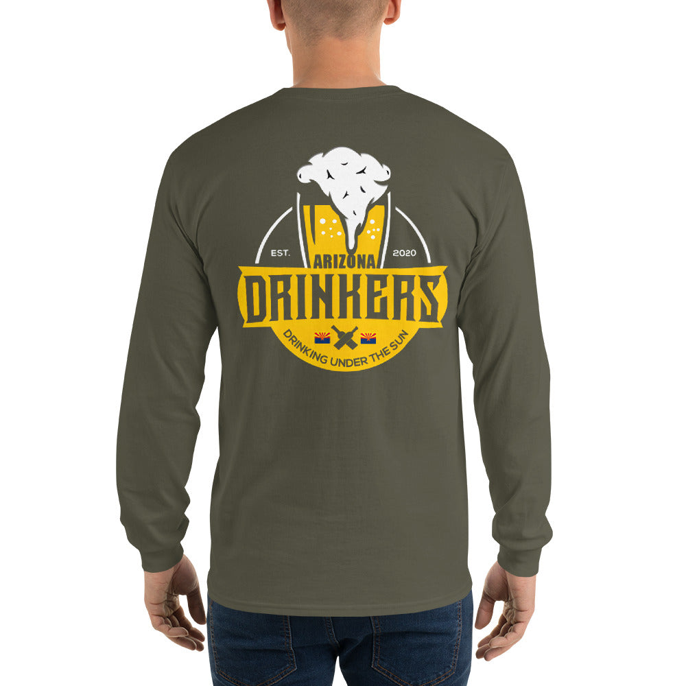 Men’s Long Sleeve Shirt with Arizona Text on Front and Arizona Drinkers Logo on Back