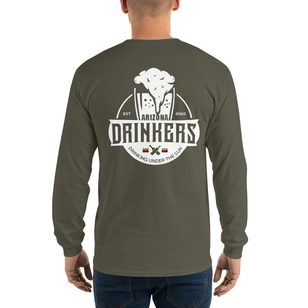 Men’s Long Sleeve Shirt with Arizona Text on Front and Arizona Drinkers Logo on Back