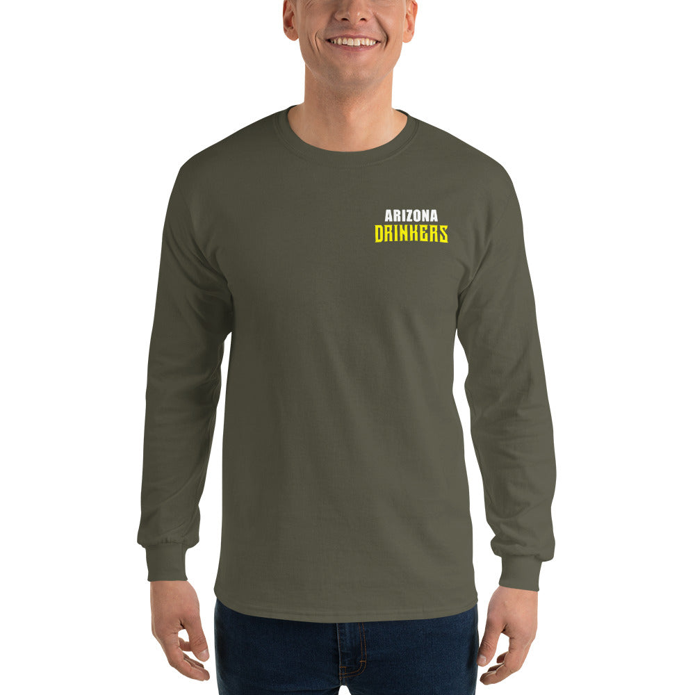 Men’s Long Sleeve Shirt with Arizona Text on Front and Arizona Drinkers Logo on Back