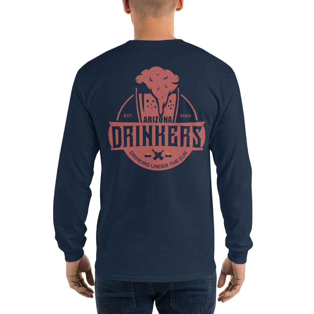 Men’s Long Sleeve Shirt with Arizona Text on Front and Arizona Drinkers Logo on Back