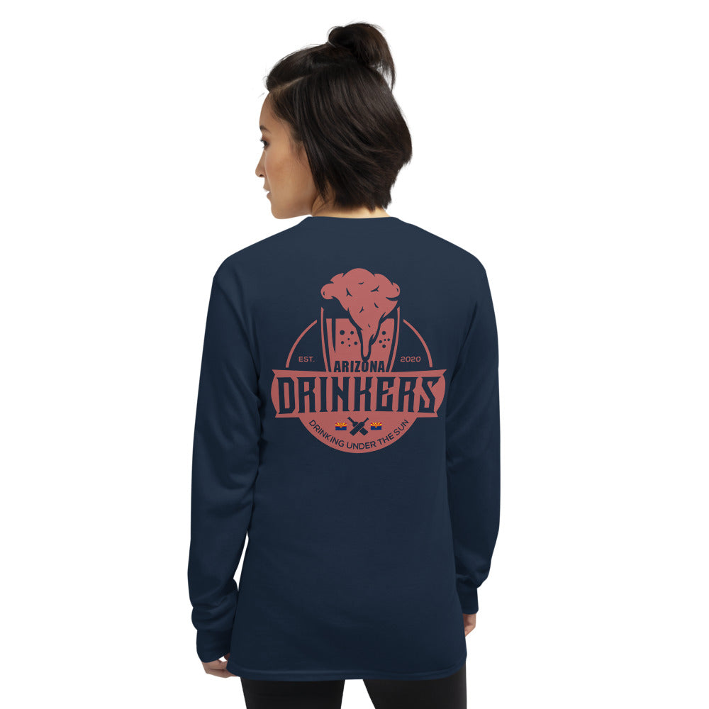 Women’s Long Sleeve Shirt with Arizona Text on Front and Arizona Drinkers Logo on Back