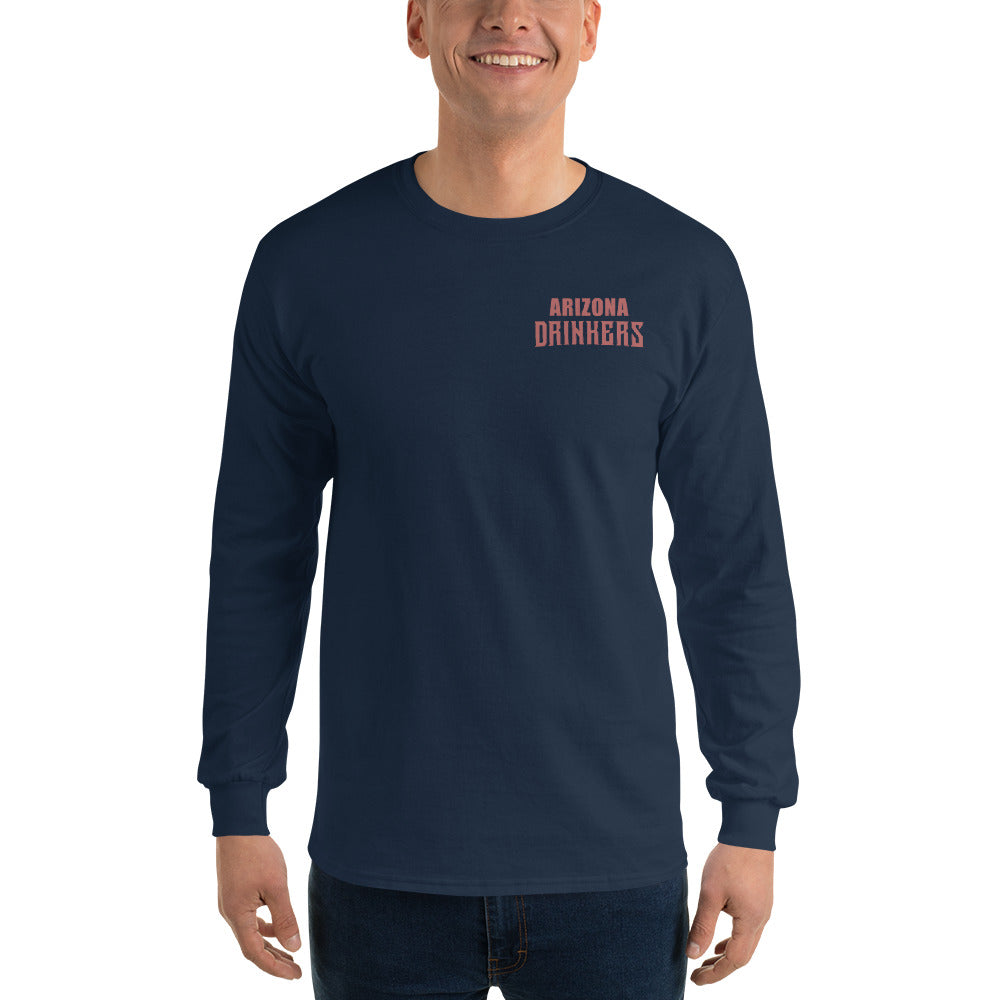 Men’s Long Sleeve Shirt with Arizona Text on Front and Arizona Drinkers Logo on Back