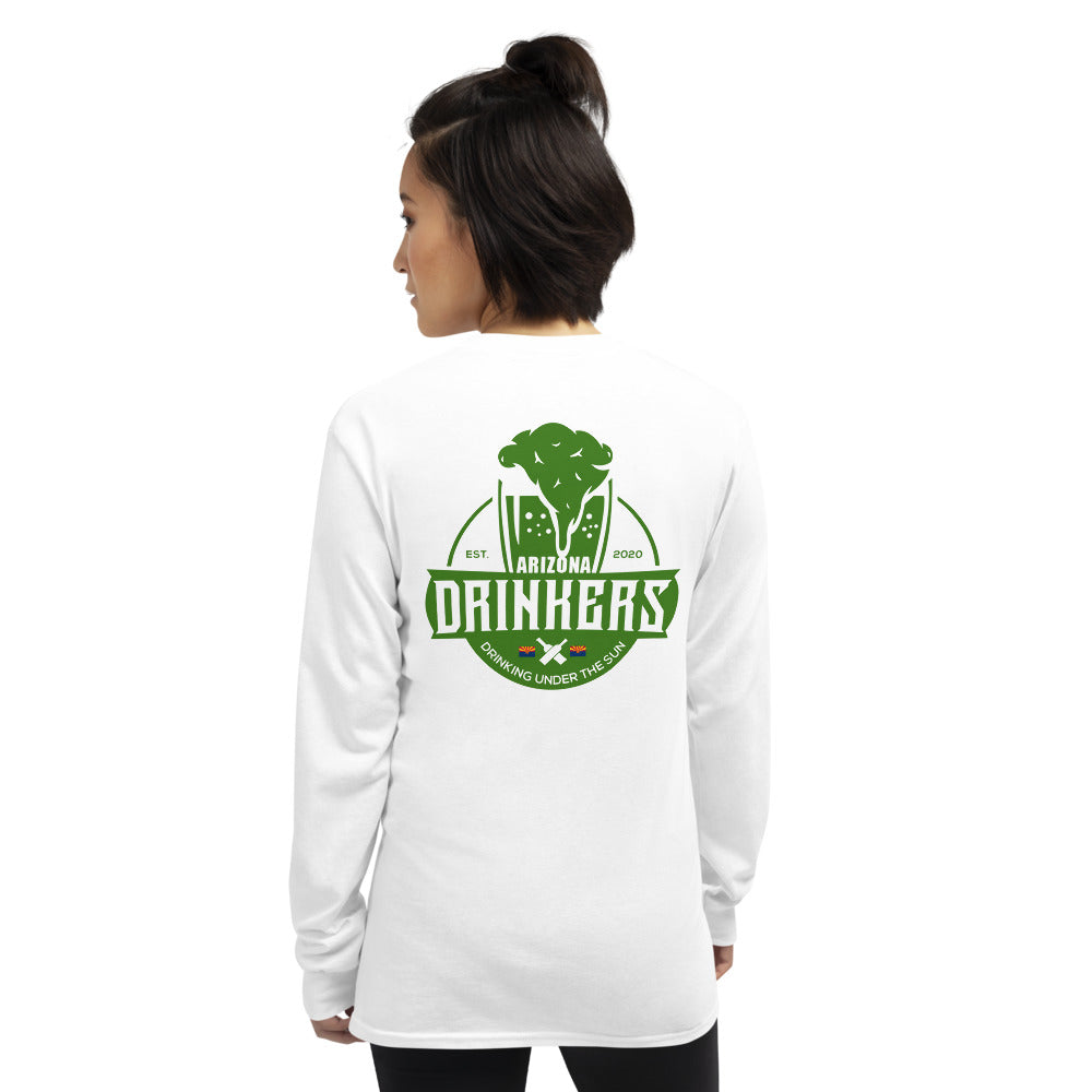 Women’s Long Sleeve Shirt with Green Arizona Drinkers Logo on Front and Back