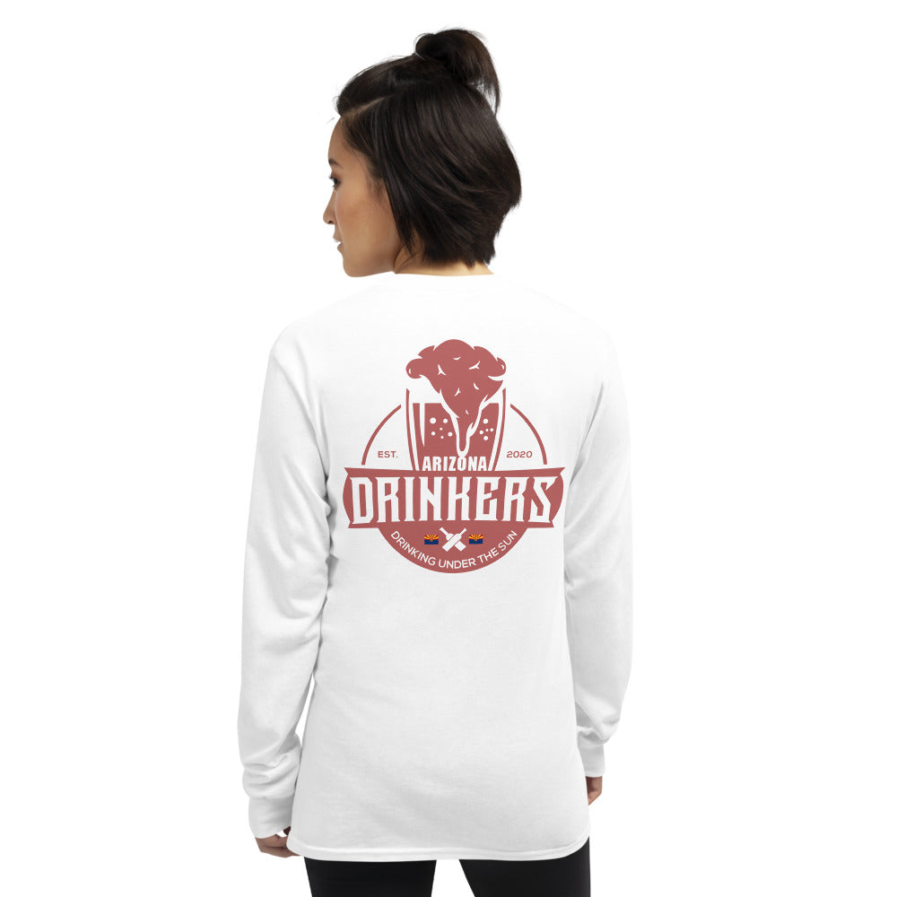 Women’s Long Sleeve Shirt with Arizona Text on Front and Arizona Drinkers Logo on Back