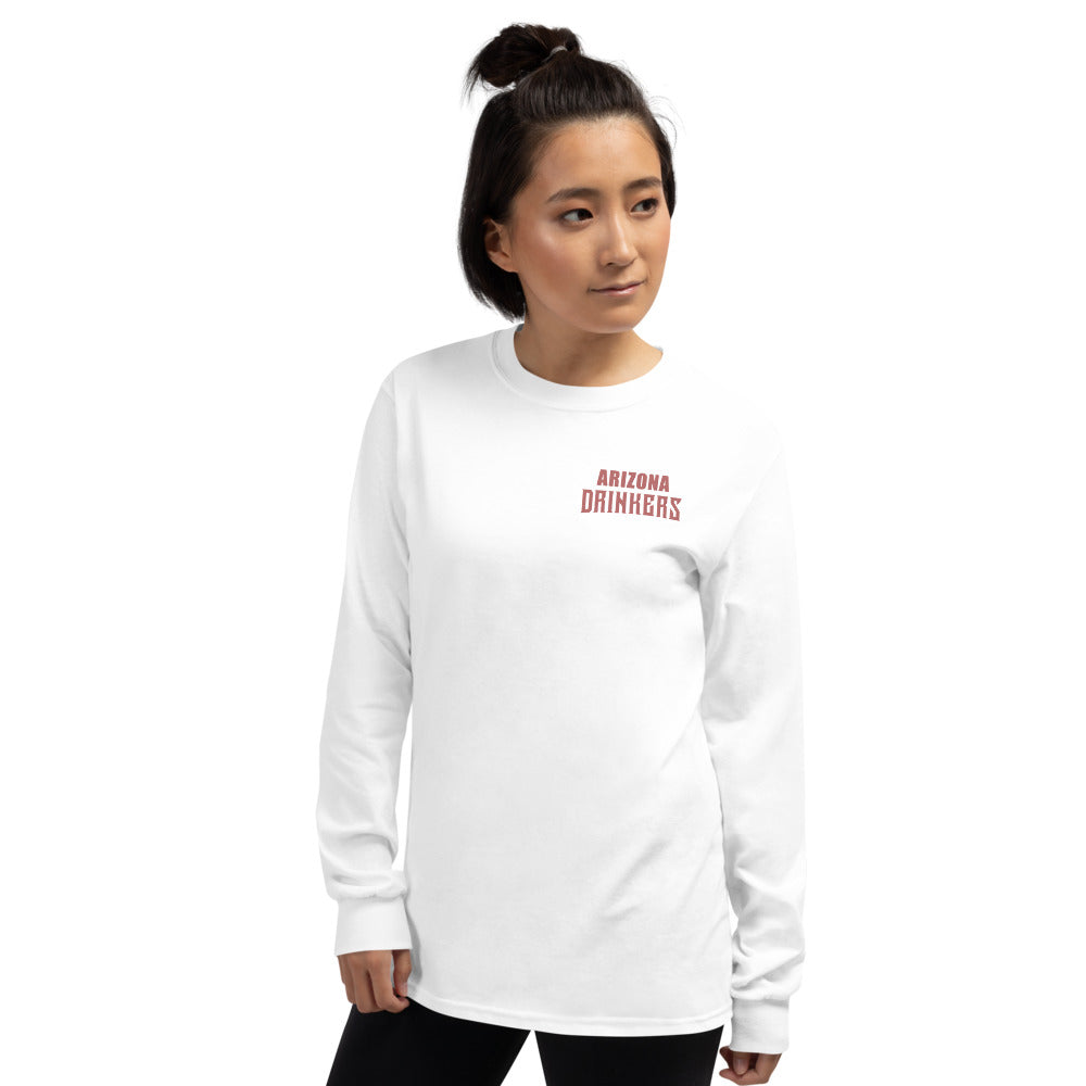 Women’s Long Sleeve Shirt with Arizona Text on Front and Arizona Drinkers Logo on Back