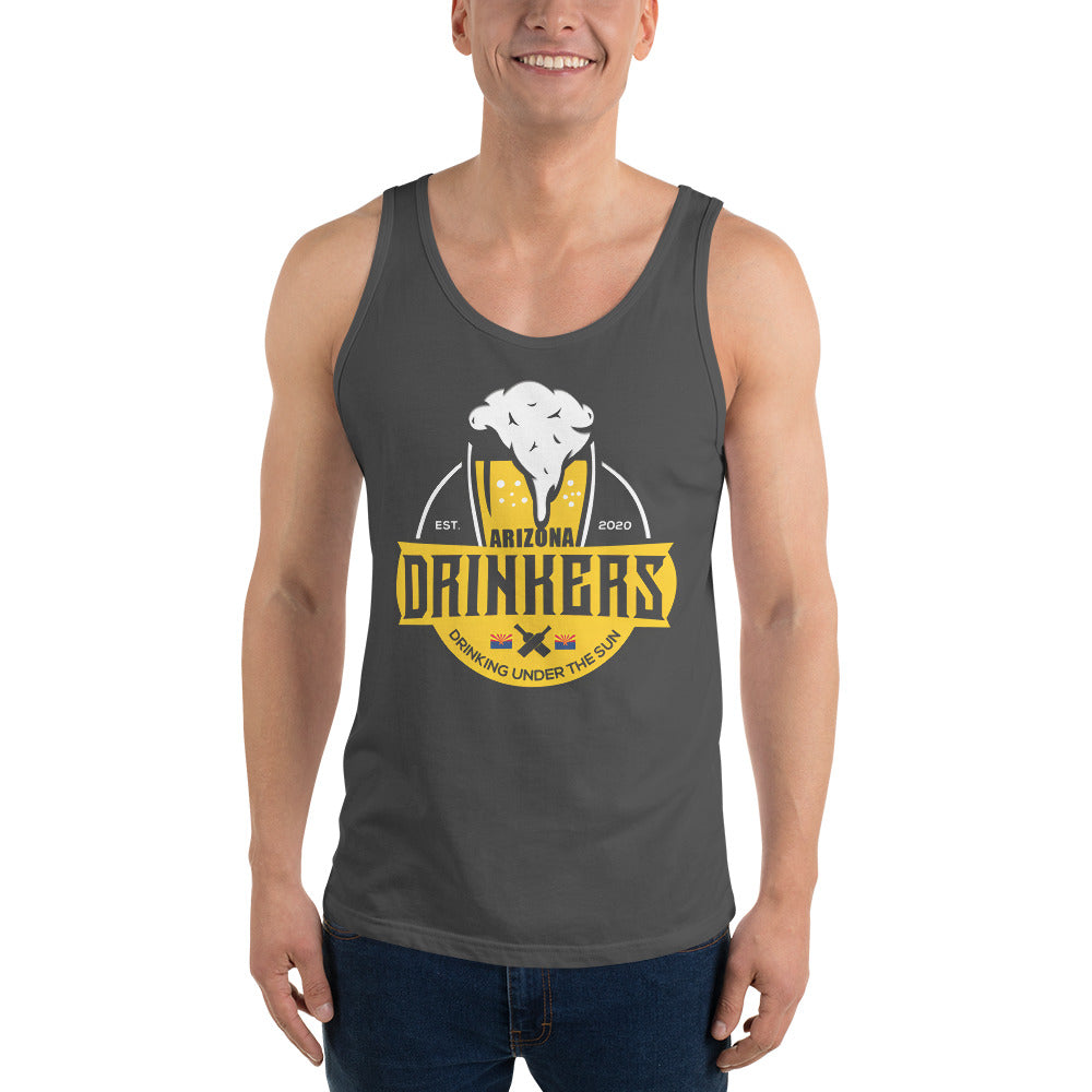 Unisex Tank Top with Arizona Drinkers Logo on Front in Yellow