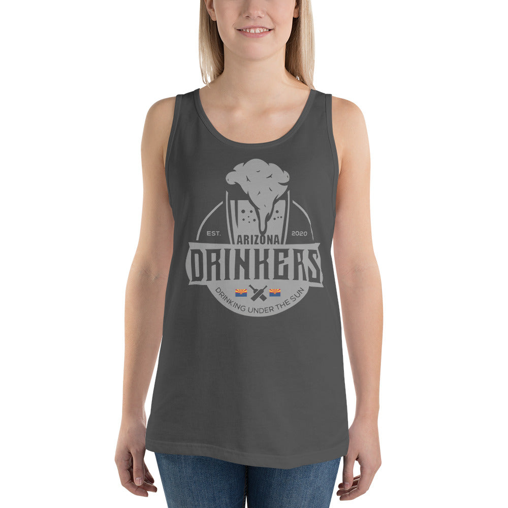 Unisex Tank Top with Arizona Drinkers Logo on front in Grey