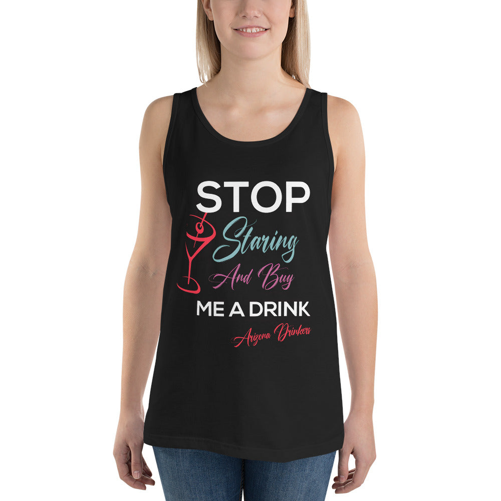 Unisex Tank Top with Drinkers Text on Front