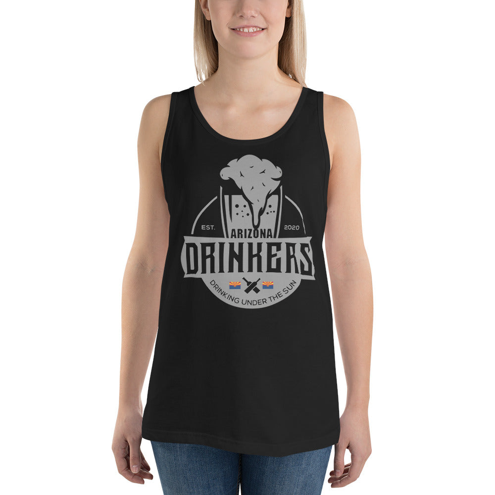 Unisex Tank Top with Arizona Drinkers Logo on front in Grey