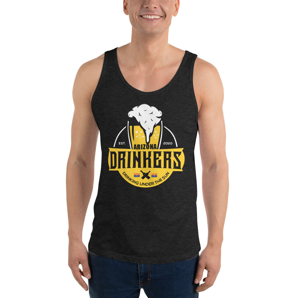 Unisex Tank Top with Arizona Drinkers Logo on Front in Yellow