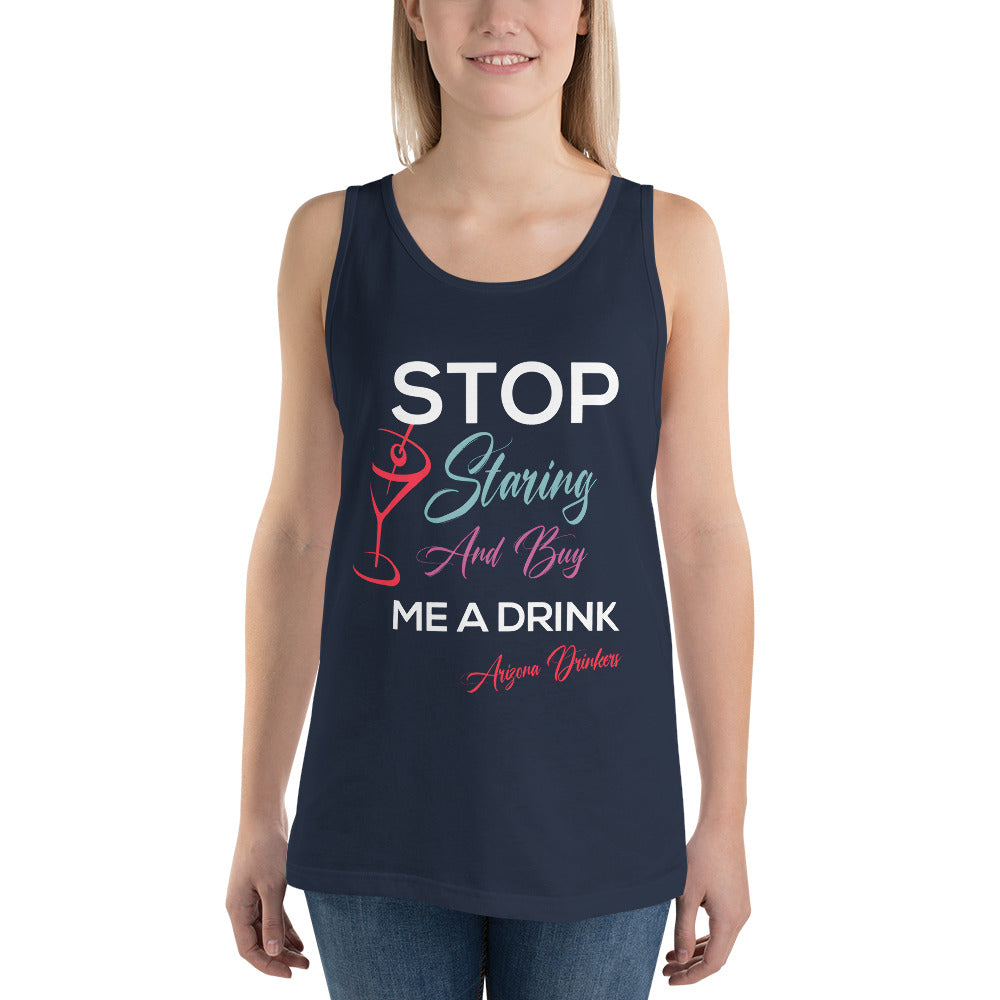 Unisex Tank Top with Drinkers Text on Front