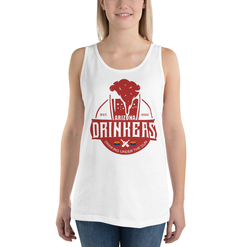 Unisex Tank Top with Arizona Drinkers Logo on front in Red