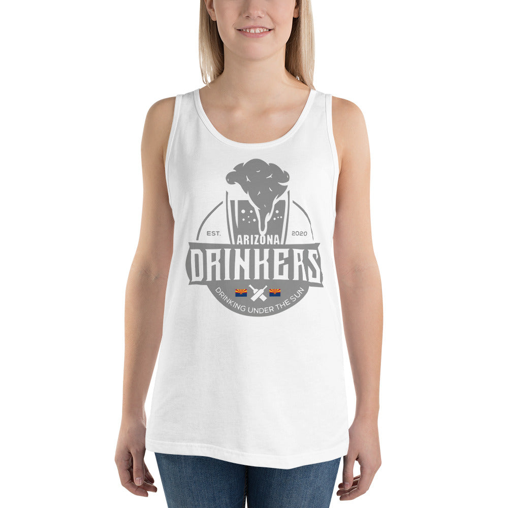 Unisex Tank Top with Arizona Drinkers Logo on front in Grey