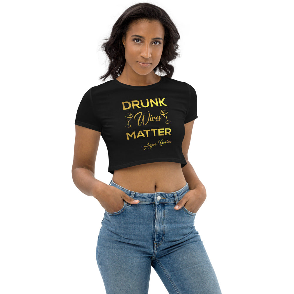 Organic Crop Top with Drinkers Text on Front