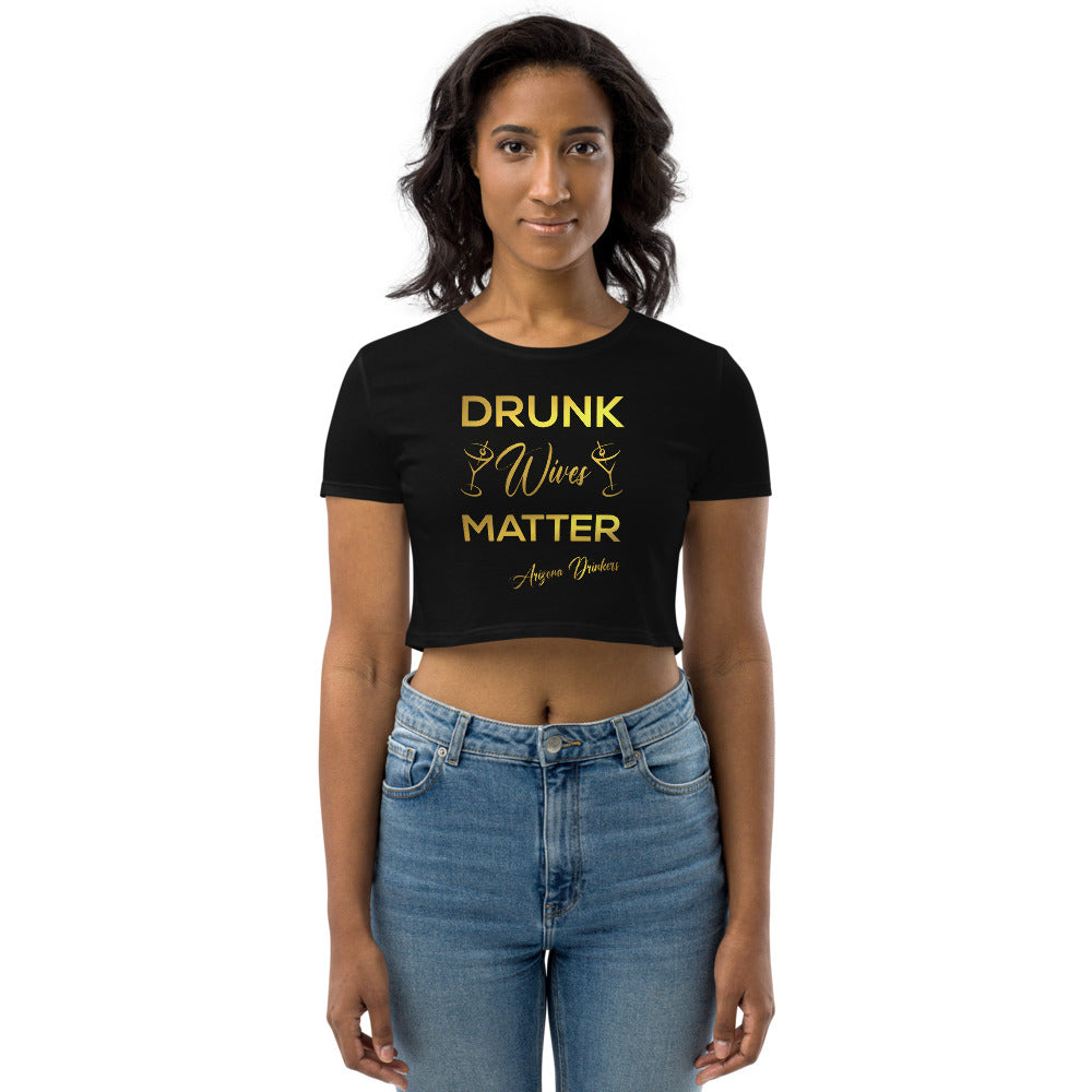 Organic Crop Top with Drinkers Text on Front