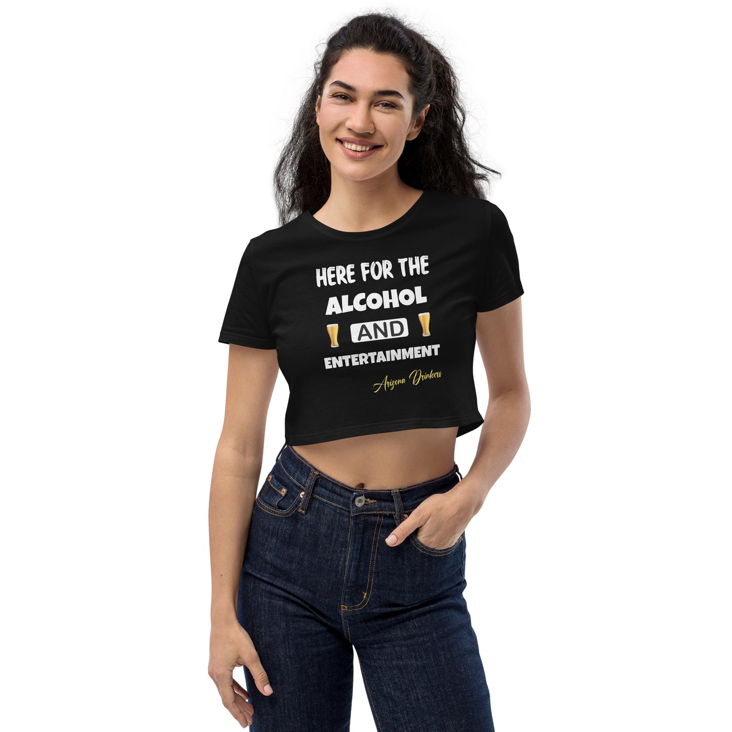 Organic Crop Top with Drinkers Text on front