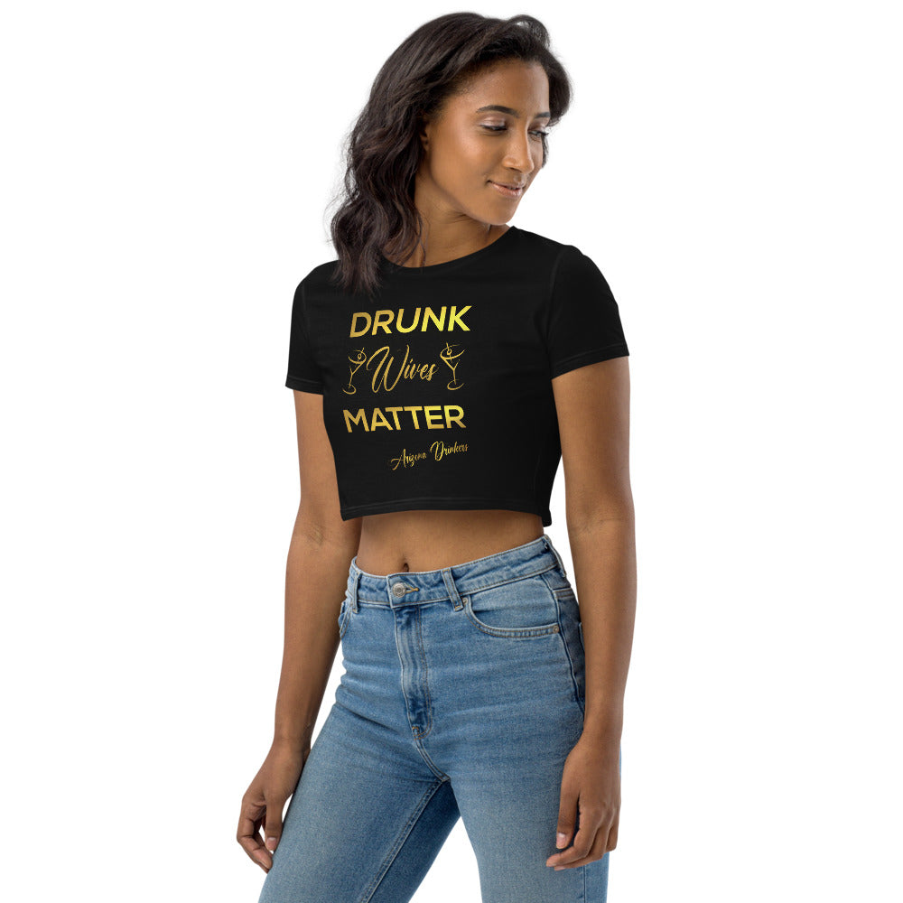 Organic Crop Top with Drinkers Text on Front