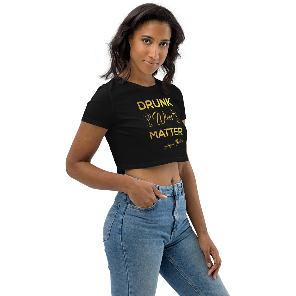 Organic Crop Top with Drinkers Text on Front