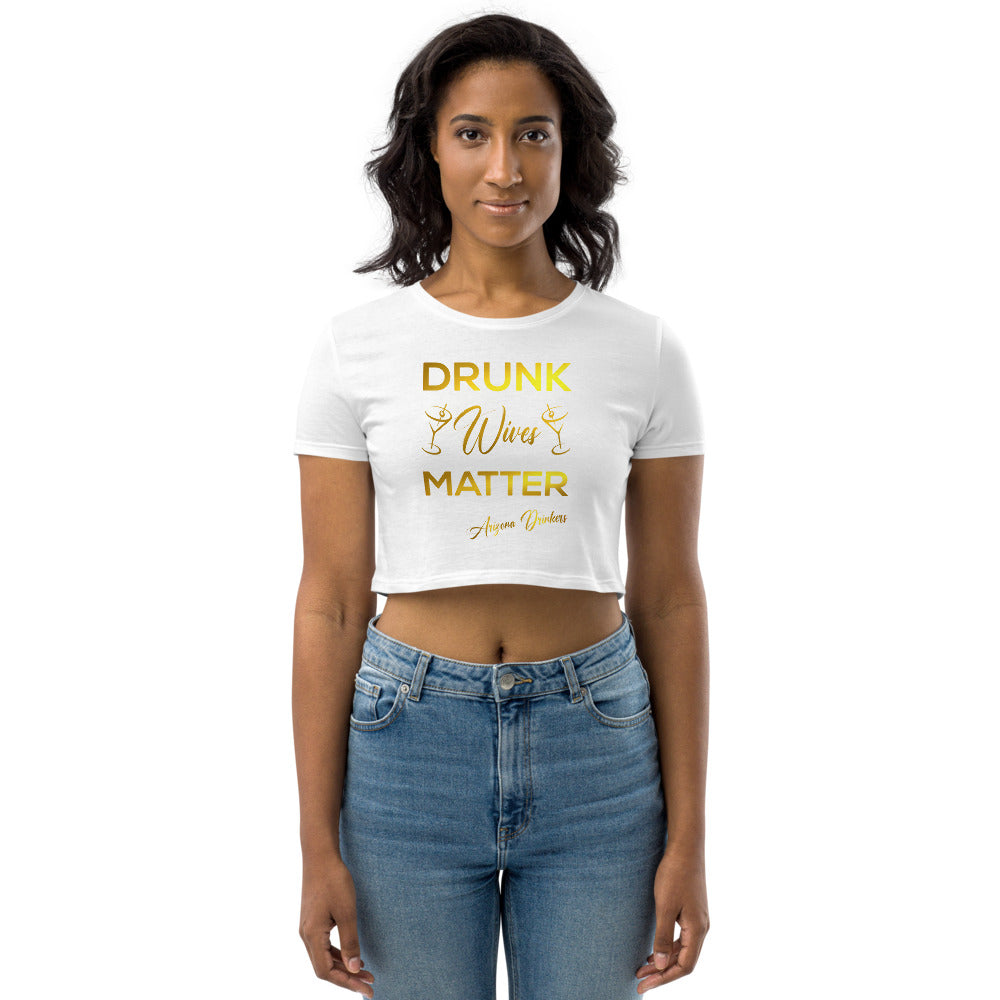 Organic Crop Top with Drinkers Text on Front