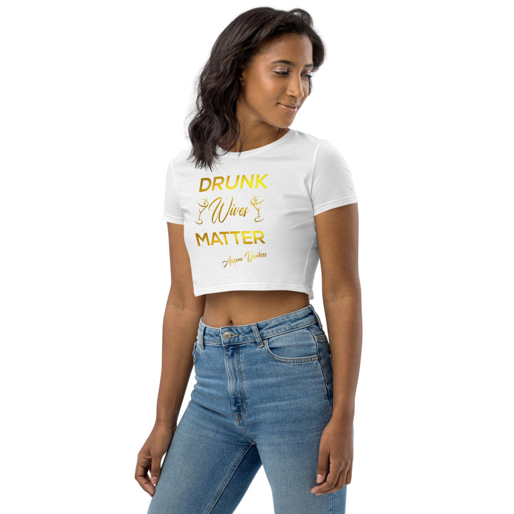 Organic Crop Top with Drinkers Text on Front