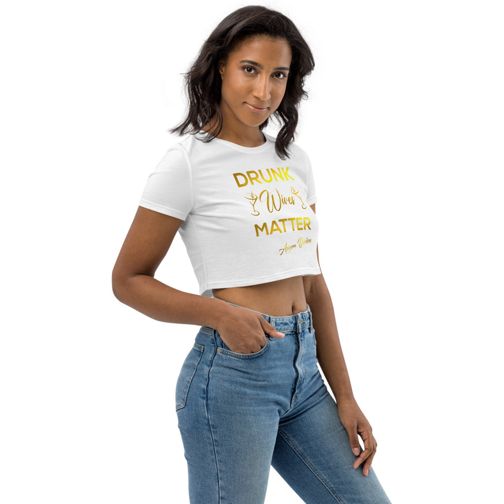 Organic Crop Top with Drinkers Text on Front