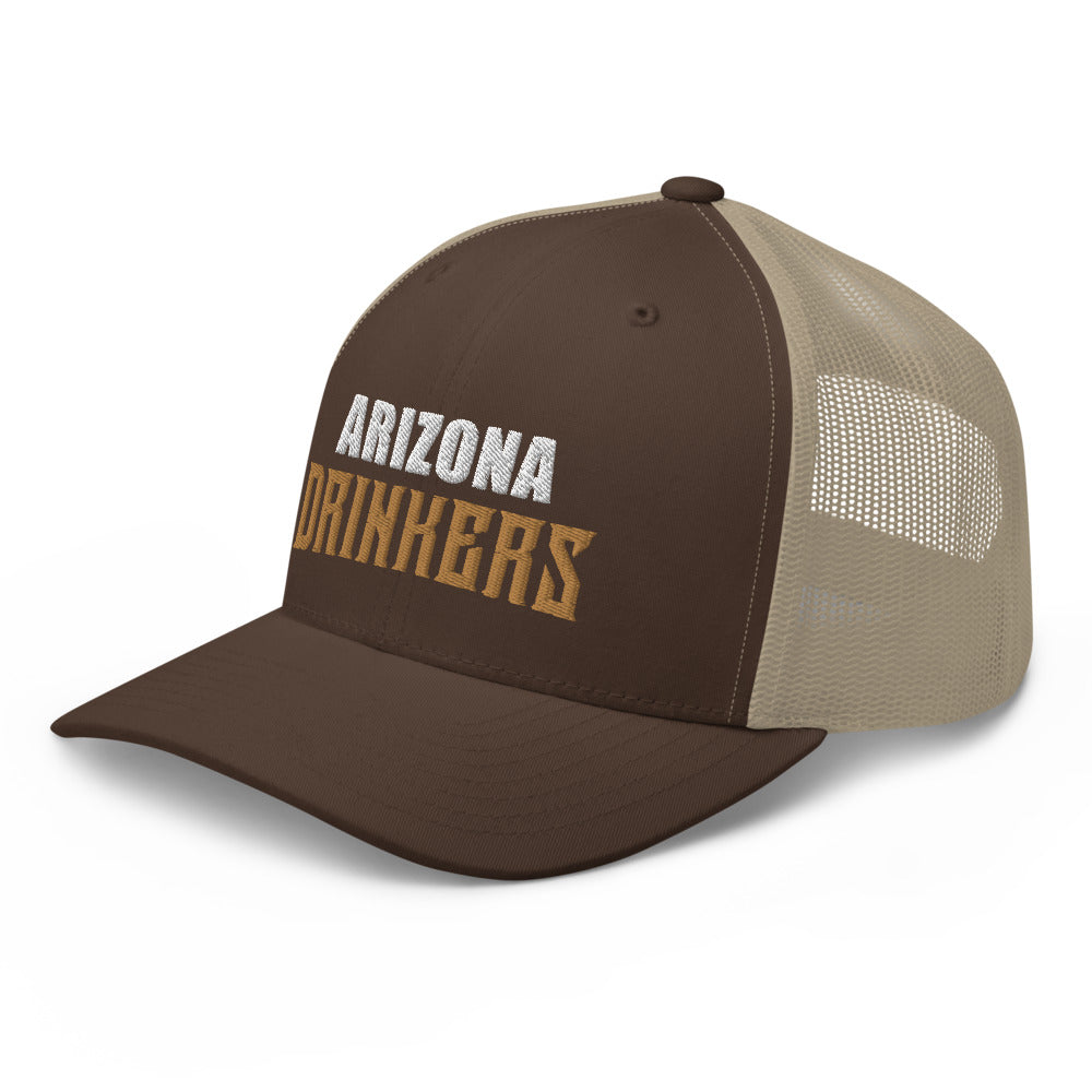 Trucker Cap with Arizona Drinkers in Brown Color on Front