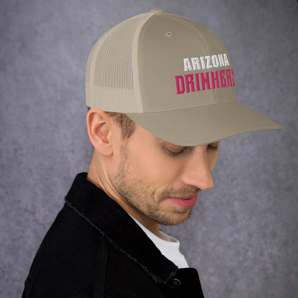 Trucker Cap with Arizona Drinkers in Pink Color on Front