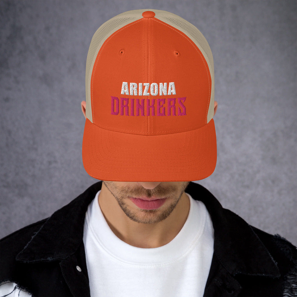 Trucker Cap with Arizona Drinkers in Pink Color on Front