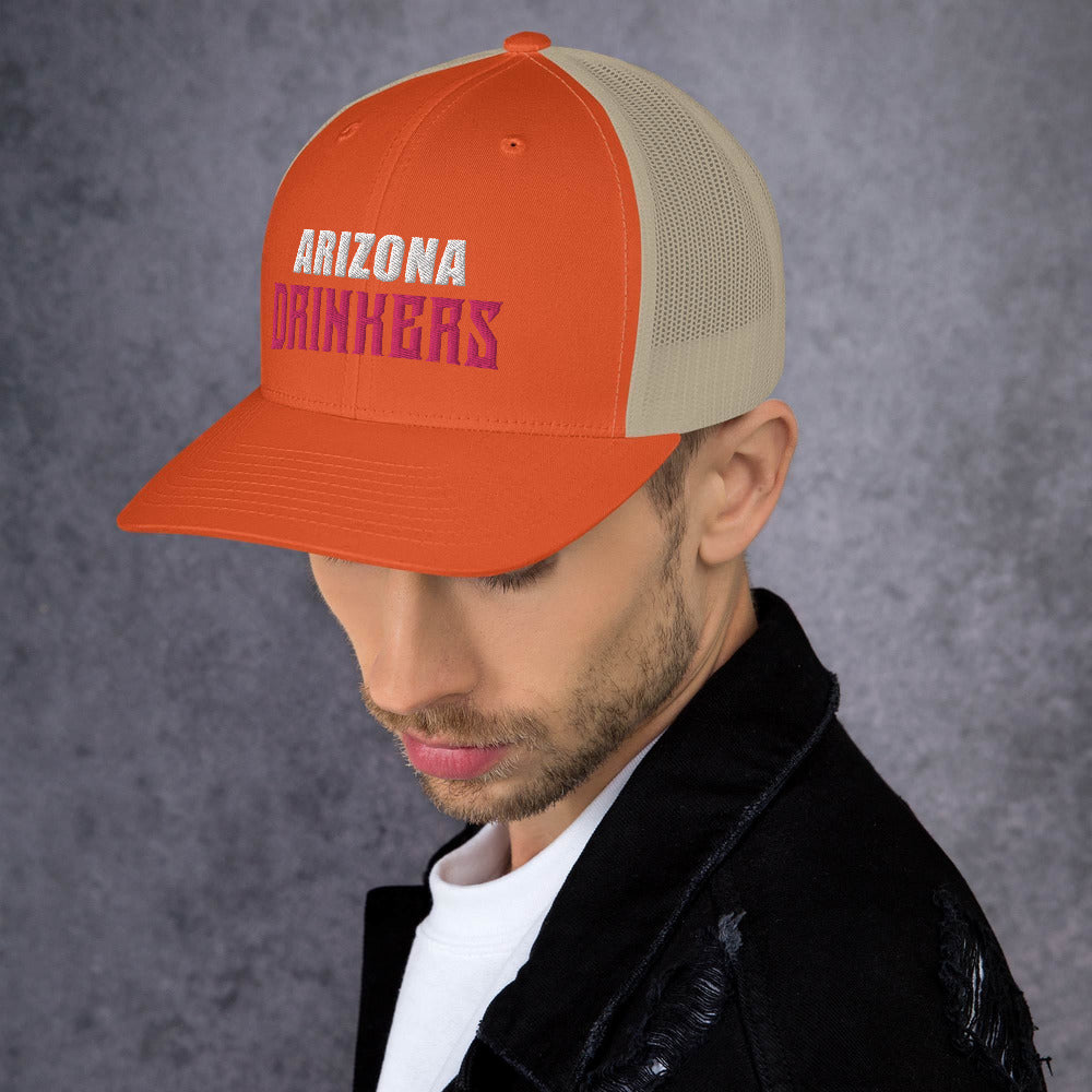 Trucker Cap with Arizona Drinkers in Pink Color on Front