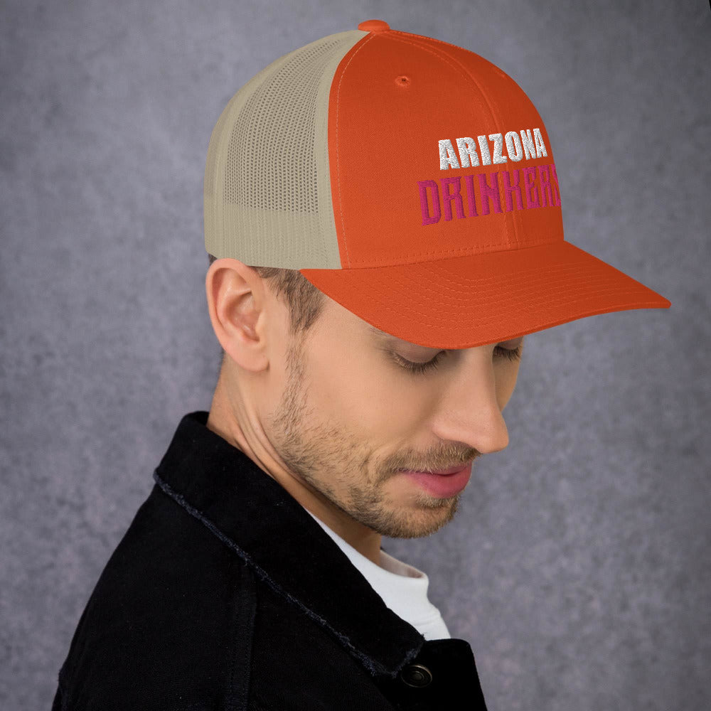 Trucker Cap with Arizona Drinkers in Pink Color on Front