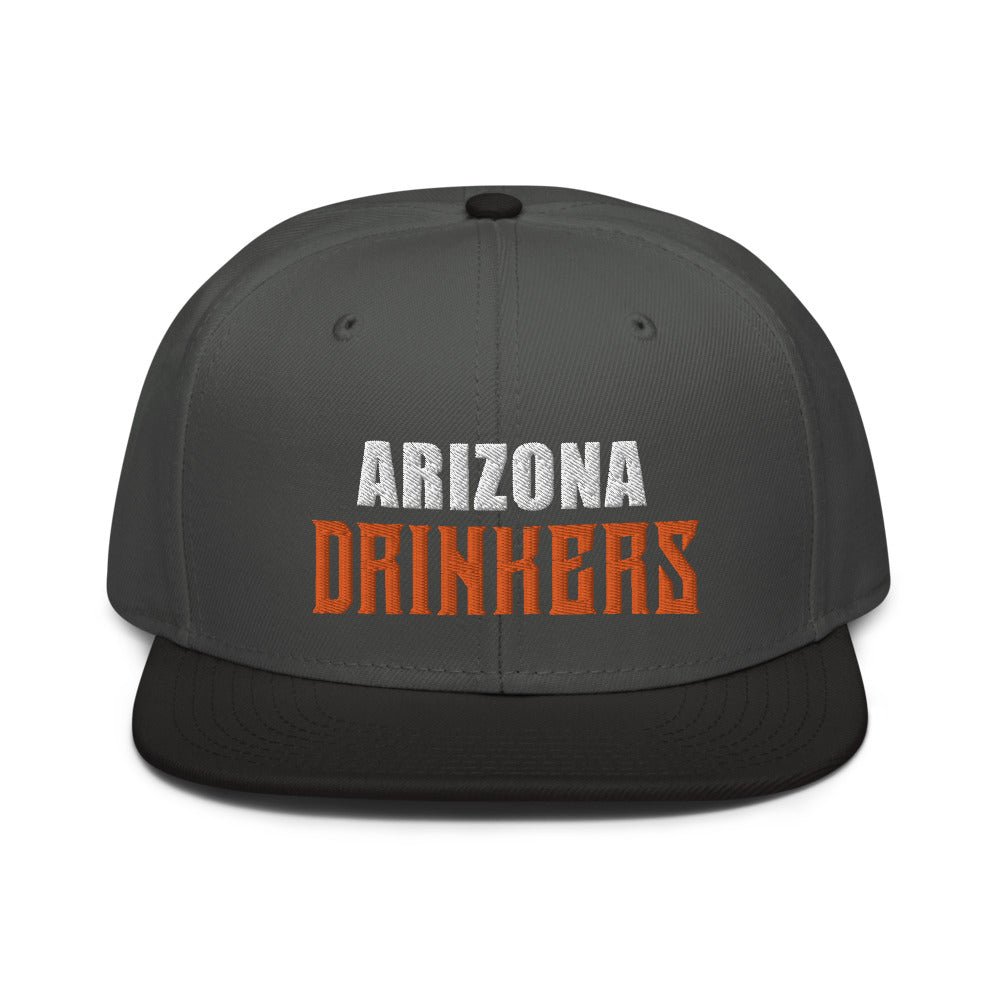 Snapback Hat with Arizona Drinkers in Orange Color Text on Front