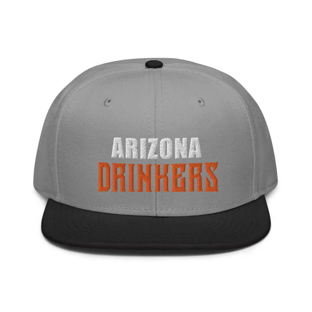 Snapback Hat with Arizona Drinkers in Orange Color Text on Front