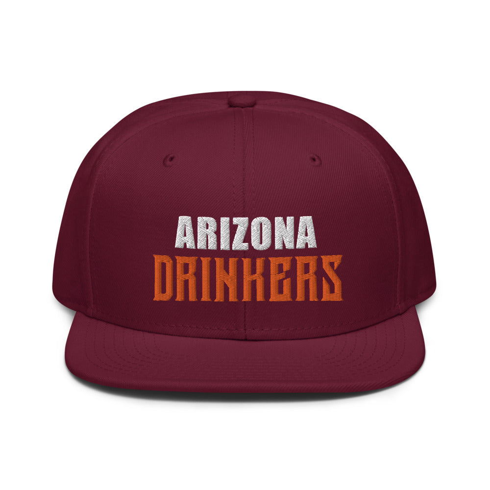 Snapback Hat with Arizona Drinkers in Orange Color Text on Front