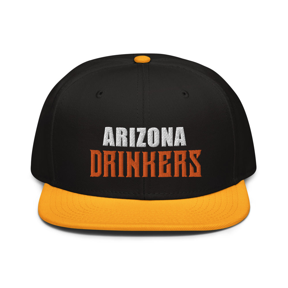 Snapback Hat with Arizona Drinkers in Orange Color Text on Front