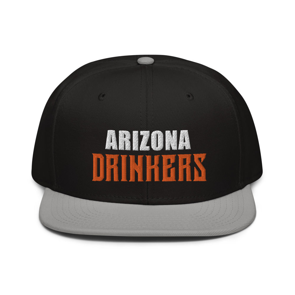 Snapback Hat with Arizona Drinkers in Orange Color Text on Front