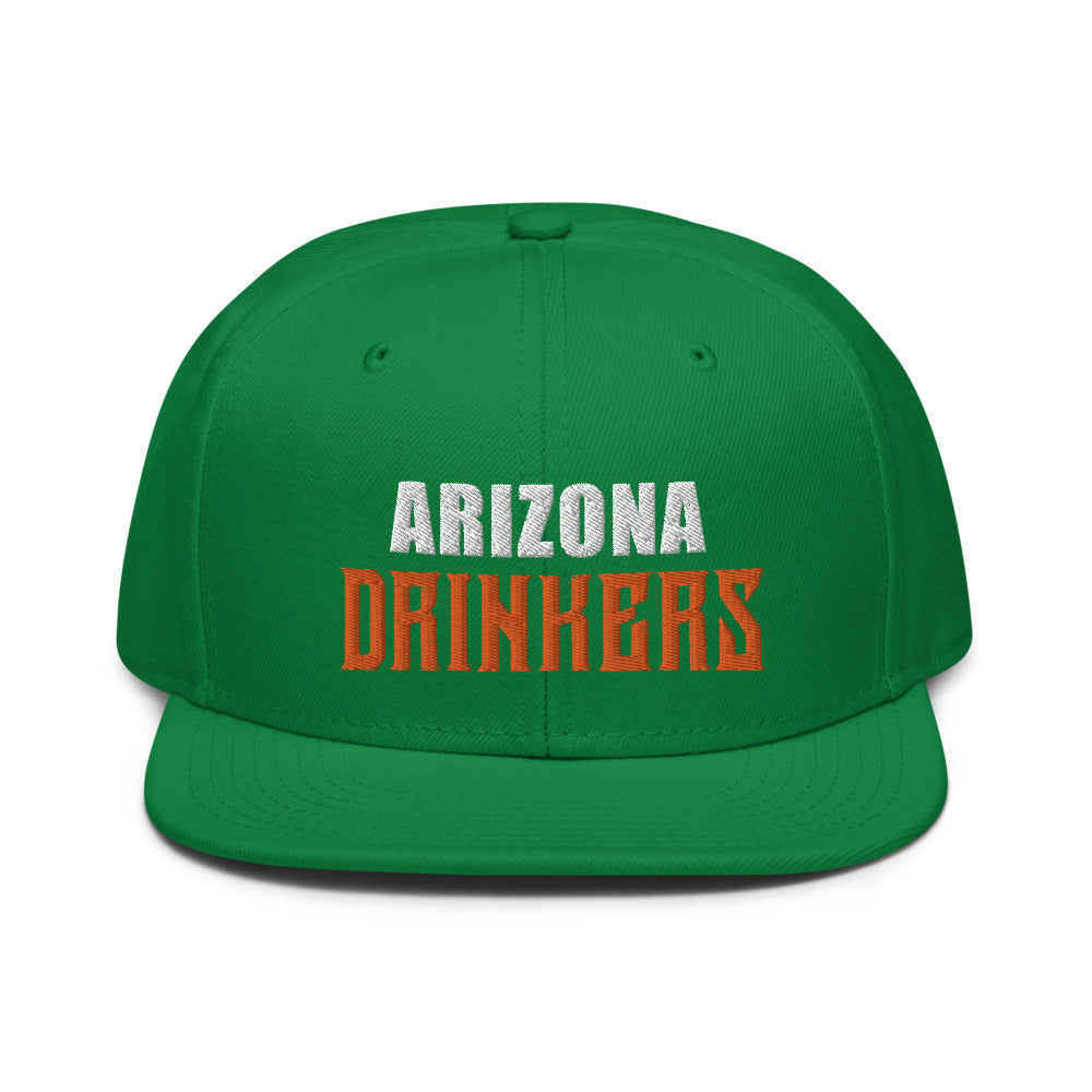 Snapback Hat with Arizona Drinkers in Orange Color Text on Front