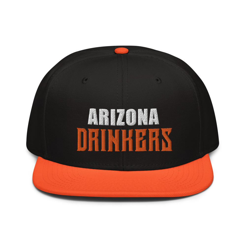 Snapback Hat with Arizona Drinkers in Orange Color Text on Front