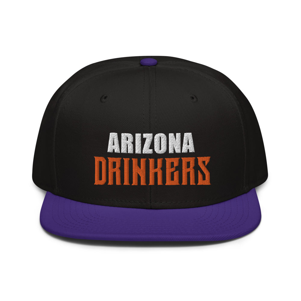 Snapback Hat with Arizona Drinkers in Orange Color Text on Front