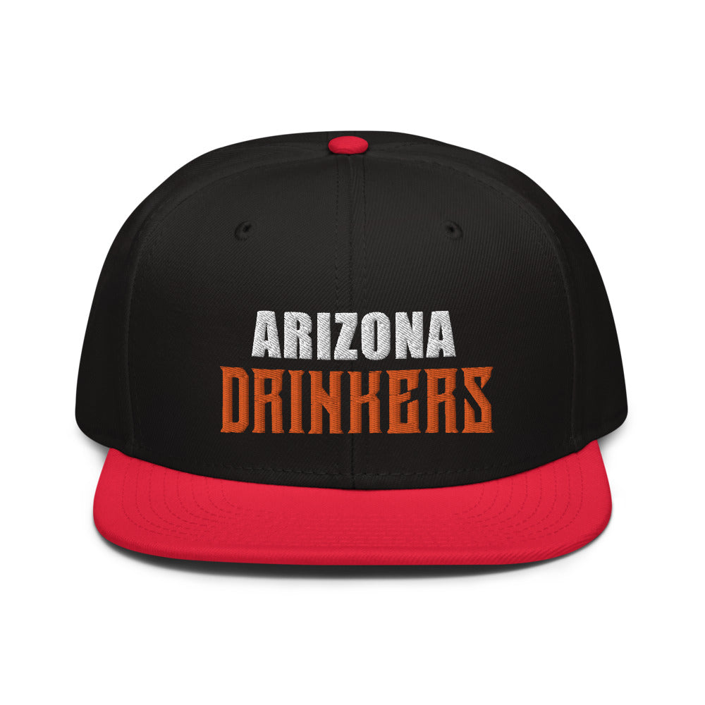 Snapback Hat with Arizona Drinkers in Orange Color Text on Front