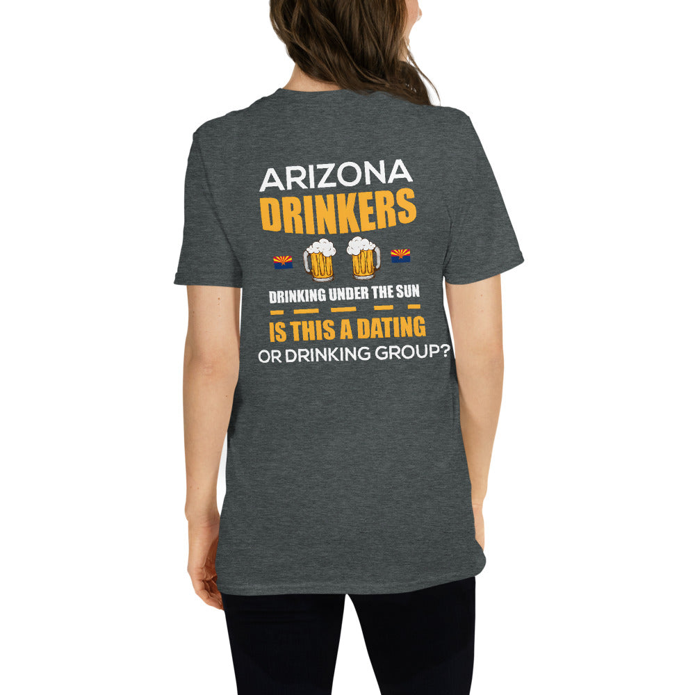 Short-Sleeve Unisex T-Shirt with Arizona Drinkers logo on left chest and Drinkers Text Back