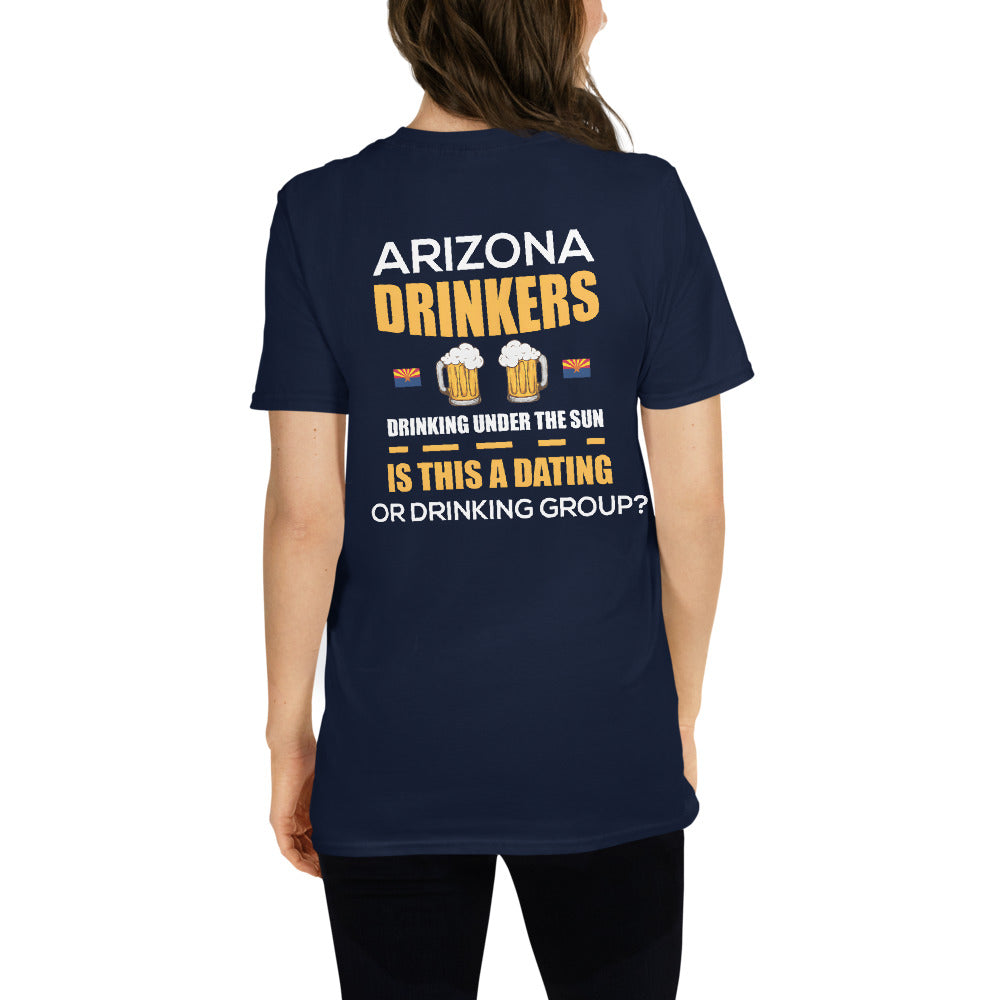 Short-Sleeve Unisex T-Shirt with Arizona Drinkers logo on left chest and Drinkers Text Back