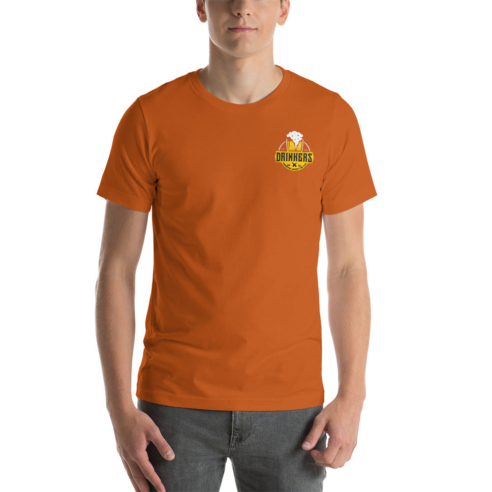 Short-Sleeve Unisex T-Shirt with Arizona Drinkers logo on left chest and Drinkers Text Back