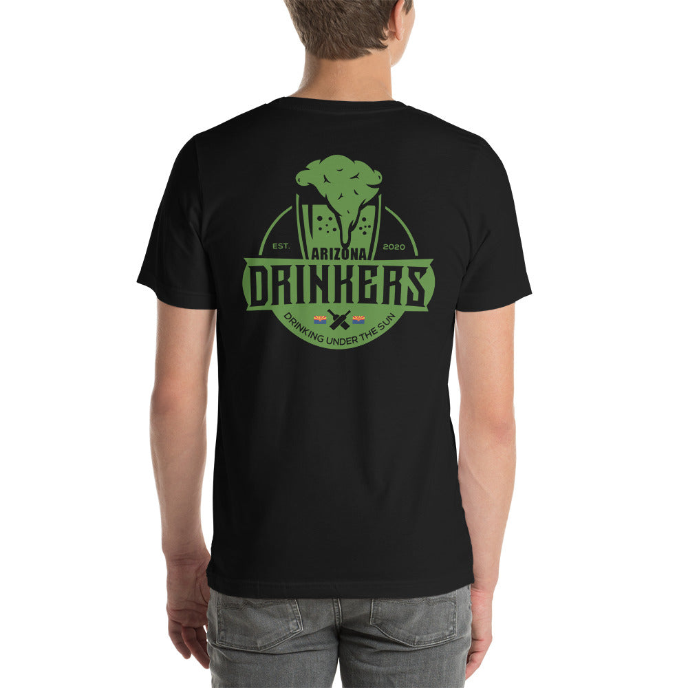 Short-Sleeve Unisex T-Shirt with Dark Green Arizona Drinkers Logo On Back